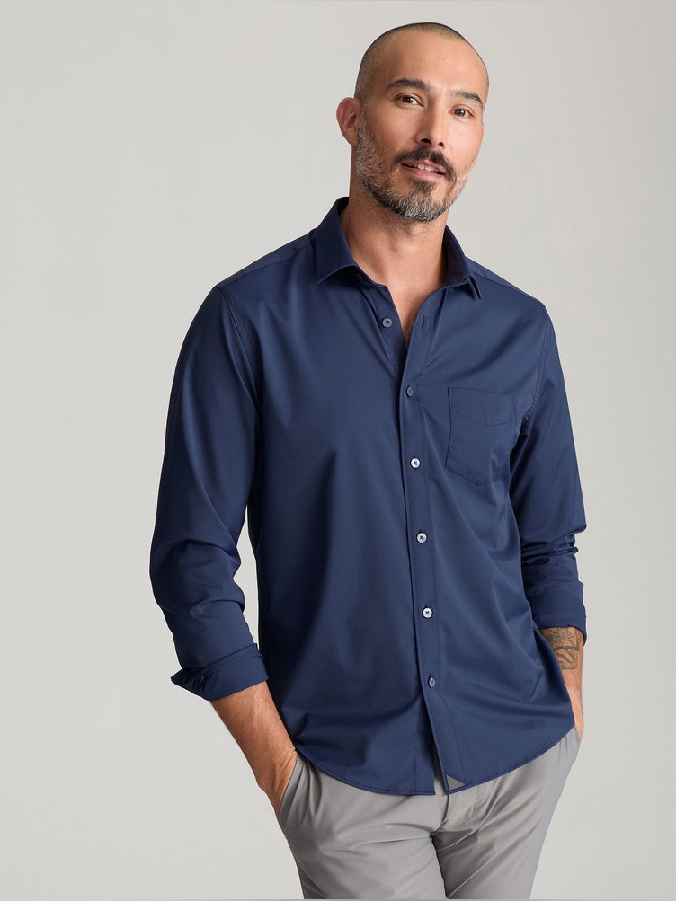 Untuckit Performance Gironde Button Down Shirt Regular Fit In Navy Blue Size S